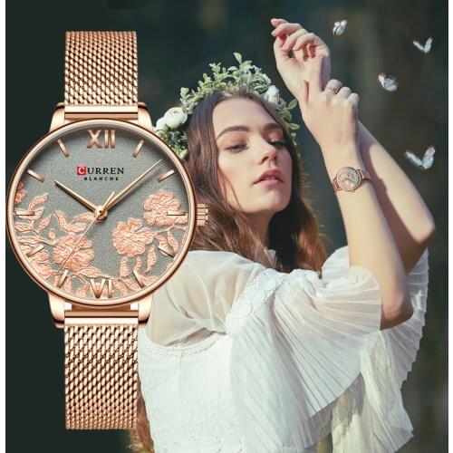 CURREN Women Watches Top Brand Luxury Rose Gold Bracelets Watch Ladies Stainless Steel Quartz Lady Wristwatches Relogio Feminino