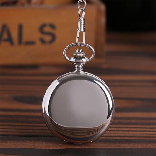Smooth and bright fashion retro open pocket watch, white digital silver pocket watch with necklace pocket watch
