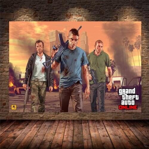 Grand Theft Auto V Video Game GTA 5 Print Poster Wall Art Canvas Painting for Living Room solid wood hanging Home Decor
