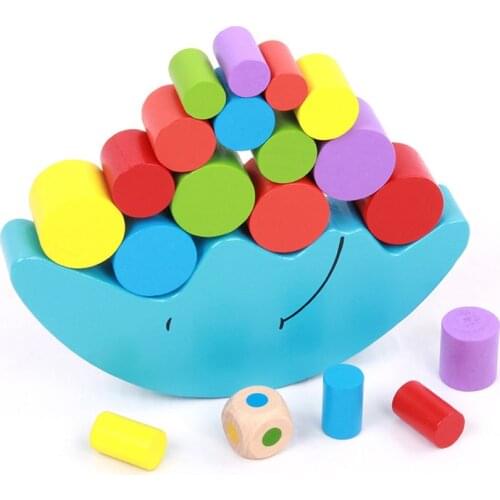 Montessori Colorful Wood Moon Balancing Game Toys for Kids Educational Wooden Building Blocks for Children Early Toy Baby Gifts