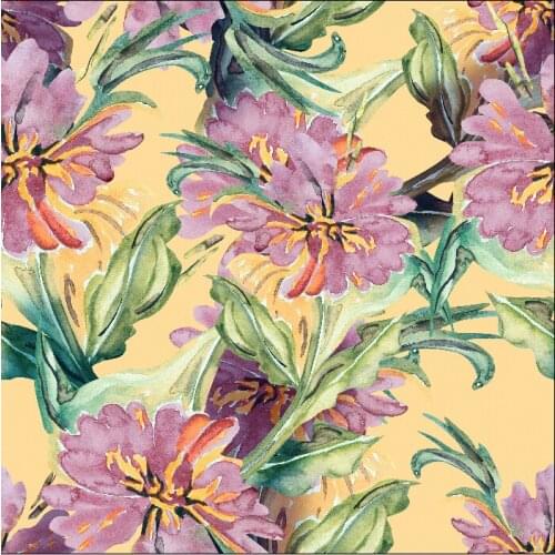 LEO&LIN Large Flowers Yellow Green Chiffon Eugen Yarn Air Layer Digital Printing Fabrics 50cm