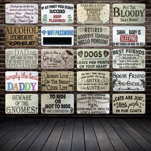 [ Mike86 ] Qoute SLEEPING CATS DOGS DADDY ALCOHOL Metal Sign Wall Plaque Poster Home Retro Christmas Gift Decor Art FG-512