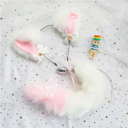 Cute Soft Neko Ears Headbands Faux Fox Tail Metal Butt Anal Plug Erotic Anime Cosplay Accessories Adult Sex Toys for Couples