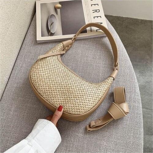 Fashion Summer Woven Straw Bag Knitting Handmade Handbag Crossbody Bags For Women Rattan Underarm Bag Lady Raffia Sac En Paille