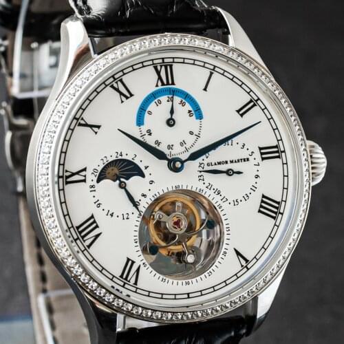 ST8007 Seagull Tourbillon Movement Watch Men Luxury Mechanical Day-Night Wristwatch Diamond Glamor Master Clock Reloj 2021 New