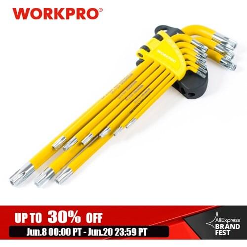 WORKPRO 9 Pcs Set Durable Metric Long Arm Torx Chrome Vanadium Spanner Wrench Hand Tools Screwdriver T10 T15 T20 T25 T27 T30 T40