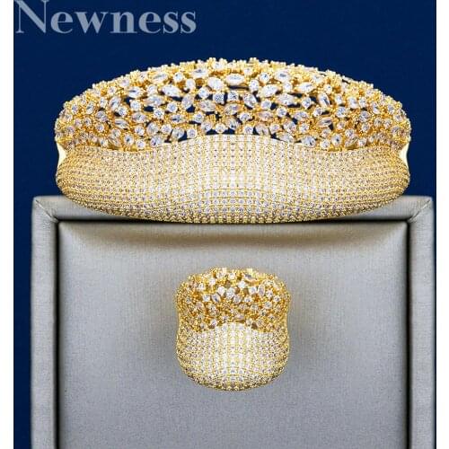 Newness Luxury Trendy Saudi Arabia Bangle Ring Set Jewelry Sets For Women Wedding Engagement brincos para as mulhere