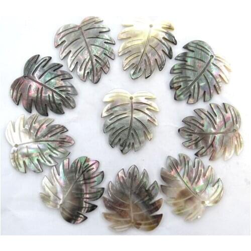 Natural Quartz crystal Abalone Shell carved Leaves Charms pendant for diy Jewelry making necklace Accessories 6PCS A10