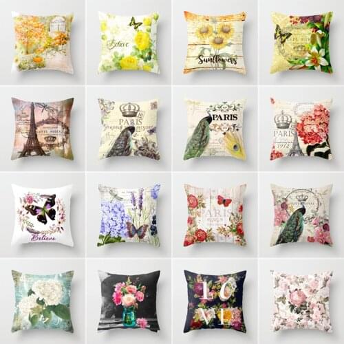 Country Pillow Cover Butterfly Pillow Case Sofa Cushion Cover Office Pillowcase Car Home Decor Flowers Throw Pillows for Bedroom