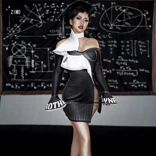 Teachers Day jazz Dance dress headgear Fashion Sexy Dresses Bar Nightclub DJ Singer dancer Dress Stage Wear party bar jazz women