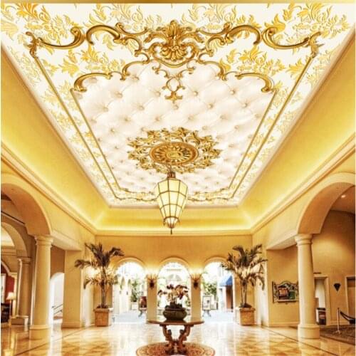 Beibehang Custom ceiling wallpaper mural luxury gold European pattern soft ceiling ceiling mural papel de parede 3d wallpaper