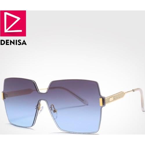 DENISA Square Oversized Sunglasses Men Fashion Oversized Glasses Women Rimless Big Eyewear For Women UV400 Okulary G23002
