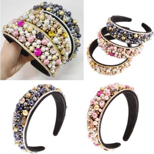 Rhinestone Perfectly Headband, Crystal Pearl for Women Width Headbands Rhinestones Headband for Wedding Party Vintage Hair Jewel