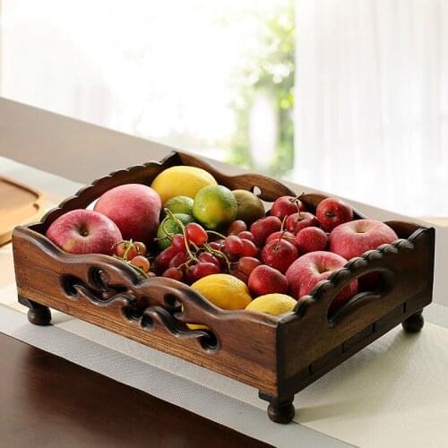 Thailand Fruit Tray Solid Wood Retro Trays Decorative Kitchen Items Wooden Chinese Living Room Coffee Table Decoration Storage