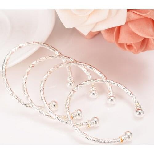 High quality New Dubai silver BABY Bangle Child Bracelet Bangle For Kids Children Jewelry Baby birthday Christ Gifts DIY charms