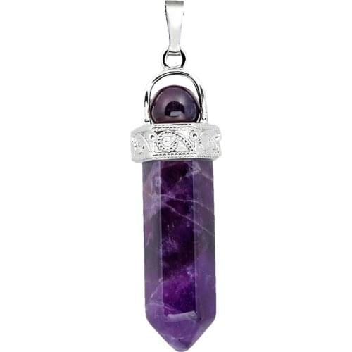 SUNYIK Purple Crystal Hexagonal Pointed Stone Pendant Reiki Energy Healing Crystal Jewelry