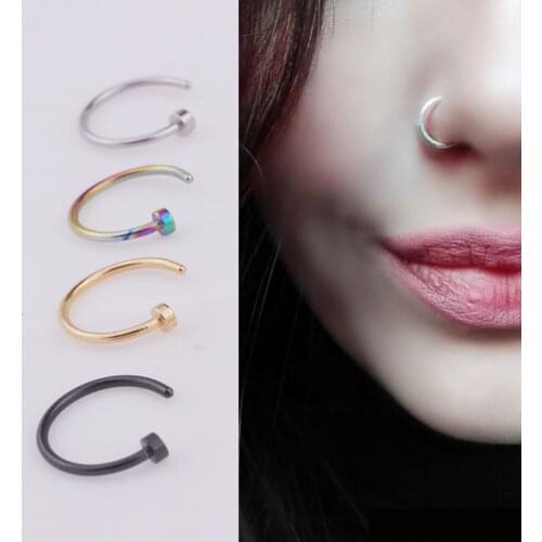 Goth 1PC Fake Nose Ring Septum Ring Stainless Steel Hoop Cartilage Tragus Helix Small Piercing Nose Ring For Women Piercing