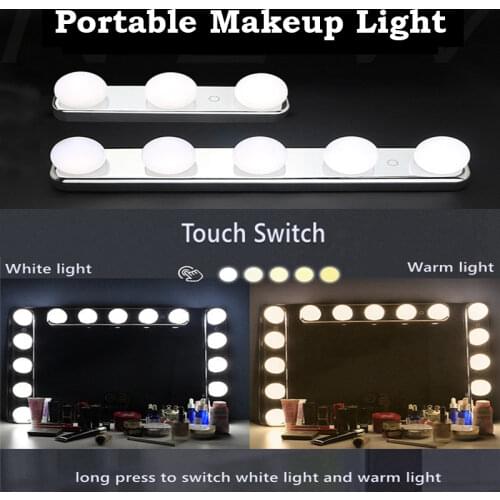 3/5 LED Bulbs Vanity Light USB Stepless Makeup Mirror Light Color Temperature Adjustable Hollywood Wall Lamp for Dressing Table