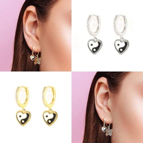 Aide 2021 Trend Vintage Yin & Yang 925 Sterling Silver Earrings For Women Enamel Loop Earrings Dangle Piercing Pendientes Gift