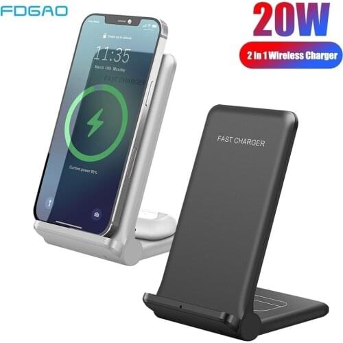 20W 2 In 1 Qi Wireless Charger Stand For iPhone 12 11 XS XR X 8 Airpods Pro Fold Fast Charging Dock Station for Samsung S21 S20