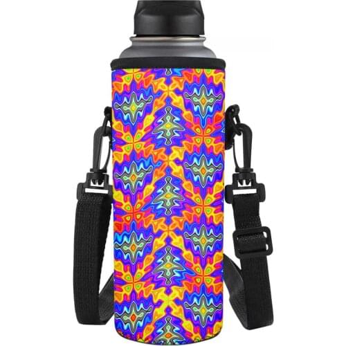 New Magic Mandala Design Printed Water Bottle Cover with Shoulder Strap Carrier Holders Portable Sport Water Bottle Bag Sleeve