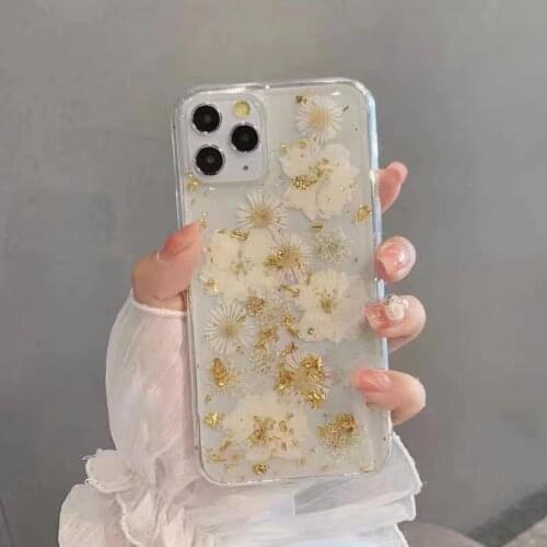 Luxury Tin Foil Flower Phone Case for Iphone 11 12 Pro Max Soft Tpu White Case for Iphone Xr Xsmax 7 8 Plus Female Back Cover