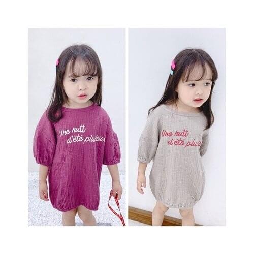 Kids Dresses for Girls 2019 Summer Korean New Baby Girl Batwing Sleeve Dress Toddler Letter Loose Casual Dress for Girls 1-6Y