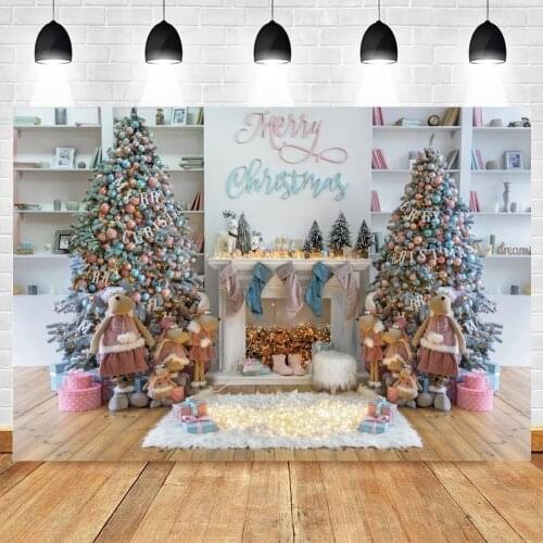 Merry Christmas Tree Fireplace Toy Doll Floor Baby Portrait Backdrop Background Photography Backdrops Vinyl Photophone Photozone