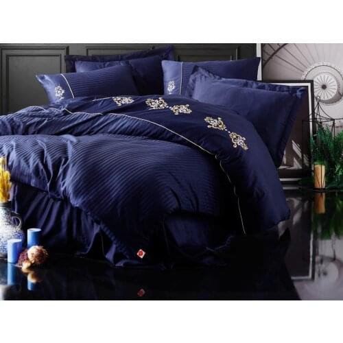 Cottonbox Embroideries Satin King Double Personality Duvet cover set Navy Blue