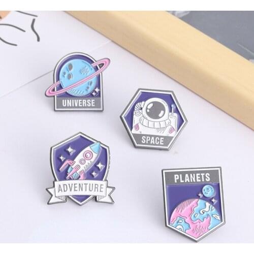 Space Astronaut Enamel Pins Wholesale Planet Rocket Space Station Bag Brooch Lapel Pin Badge Universe Adventure Gift for Friends