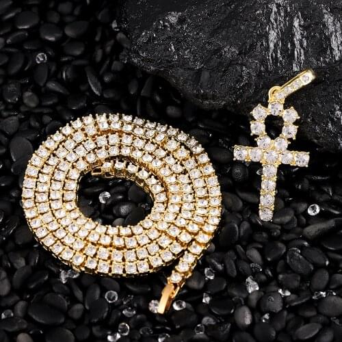 Iced Out Ankh Cross Pendant Necklace Choker Chain Necklace Women Hip-Hop Jewelry For Men Tennis Chain Fashion Link Gift