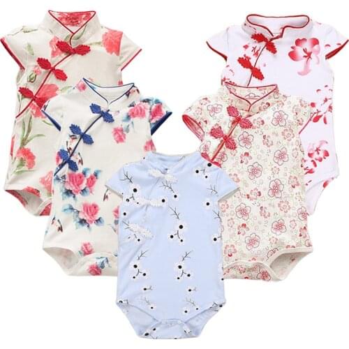 Summer Style Baby Clothes Elegant Baby Girl Romper Cheongsam Bebe Costume Floral Print Infant Jumpsuit Newborn Outfit Bebe Baby
