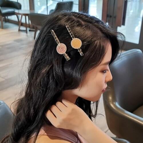 MISANANRYNE Fashion Korea Crystal Hair Clips Girls Hairpins Headwear Geometric Round Hairgrip Women Barrette Hair Accessories
