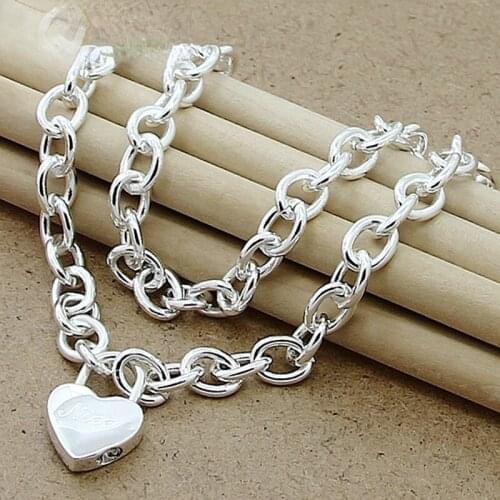 Trendy Style 925 Silver Color Nice Of Heart Lock Necklaces & Pendants Choker Necklace For Women Christmas Gift N150
