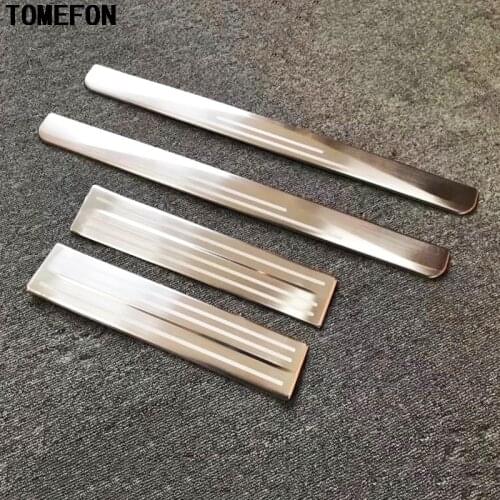 TOMEFON For Nissan Leaf 2017-2019 Stainless Steel Door Sill Plate Guards Threshold Trim Protector Strip Sticker Styling
