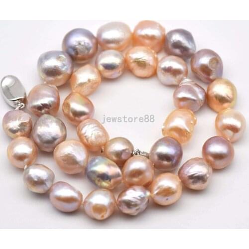 Natural Multi-color Baroque 12x15mm Freshwater Cultured Pearl Necklace 17" AA