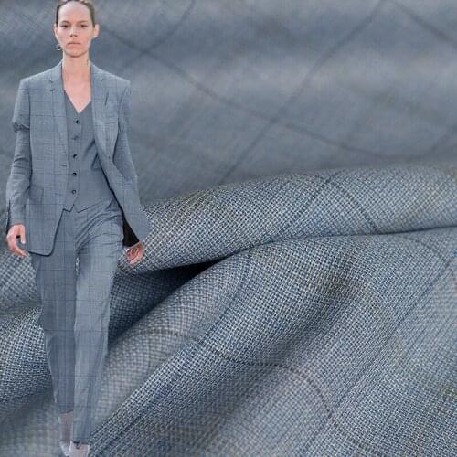Pearlsilk Light Blue Fabric Classic Plaid Yarn Dyed Worsted Wool Garment Materials Suits Jacket DIY clothes fabrics