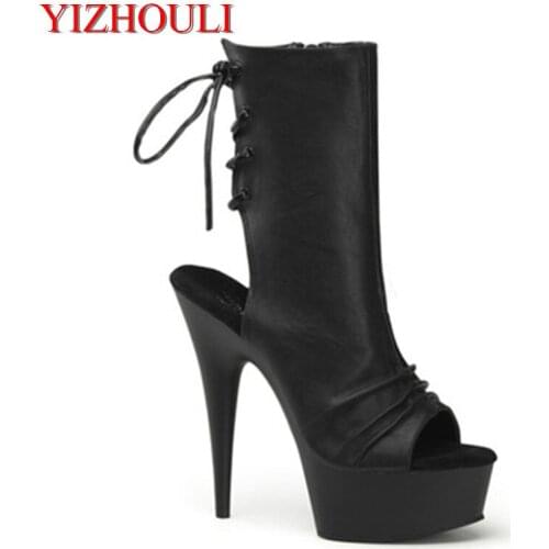 Fish mouth sexy ultra high heels with low boot, Korean version of cute fish mouth, hipster band with low rose Dance Shoes