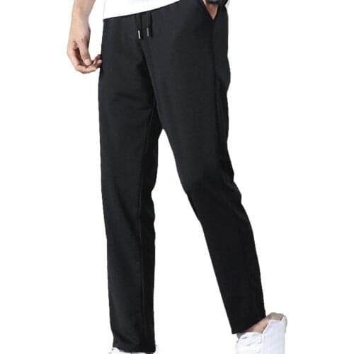 40% Dropshipping!! Fashion Summer Mid Rise Elastic Waist Straight Ninth Pants Ice Cool Loose Men Trousers