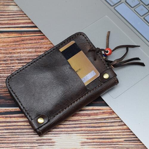 Retro Top Quality Vegetable Tanned Leather Cowhide Card Holder and Key Wallet Keychain Multifunctional Card Wallet