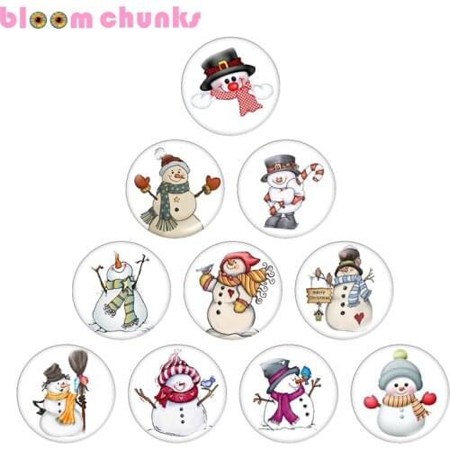 Christmas Snowman 10pcs mixed 12mm/18mm/20mm/25mm Round photo glass cabochon jewelry flat back Making findings A6119