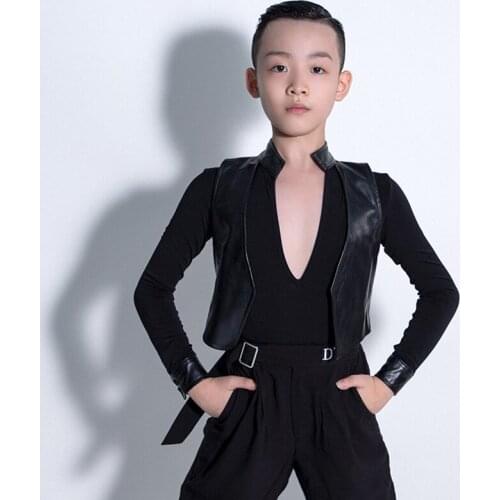 Latin Dance Shirts Boys Mesh Ballroom Practice Wear V-neck Stage Costume Long Sleeve Salsa Dance Outfit Tango Dancewear JL3405
