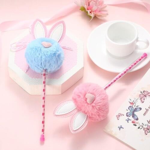 1 pc Cute Plush Rabbit Gel Pen School Supplies Student Writing Signing Pen Stationery Black Ink 0.5mm