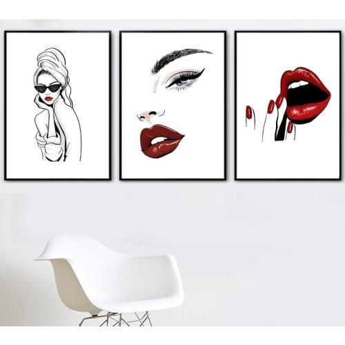 Self-adhesive Wall Sticker Fashion Makeup Poster Sexy Beauty Woman Quotes Wall Art Eyelash Red Lips Wall Picture Home Decor