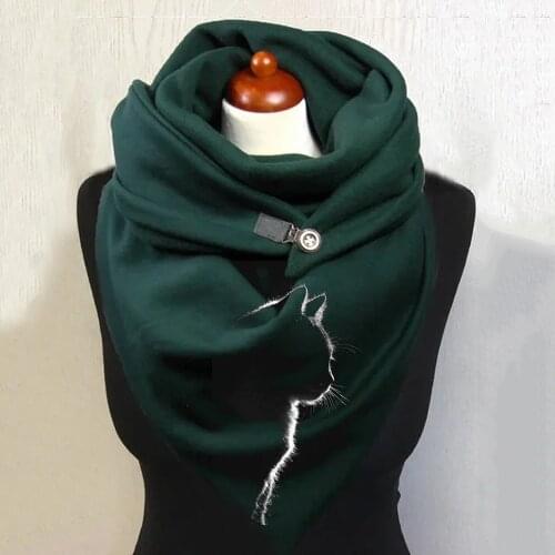 Multi-Purpose Cat Print Women Scarves Fashion Vintage Winter Thick Button Soft Wrap Casual Warm Scarves Shawls Femme 2022 New