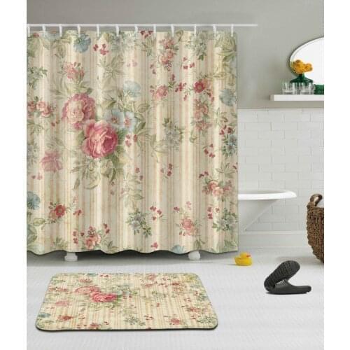 High Quality Different Custom Waterproof Bathroom Beautiful Flower Pattern Shower Curtain Polyester Fabric Bathroom Curtain