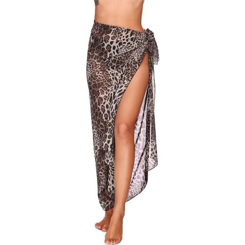 Female Skirt, Leopard Print/ Solid Color High Waist Skirt See-Through Beach Dress for Summer, Brown/White/Black/Red/Blue