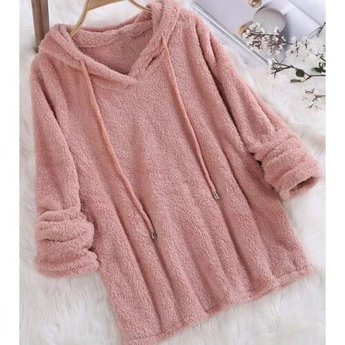 S-5XL Plus Size Autumn Winter Women Casual Long Sleeve Sweatshirt Long Sleeve Plush Fluffy Hoodies Fleece Pullover Teddy Pajama