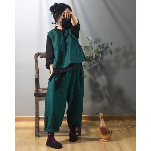 Women Linen Patchwork Vests Ladies Spliced Flax Retro Tanks Female 2020 Sleeveless Tops Chinese Style Sleeveless Tops