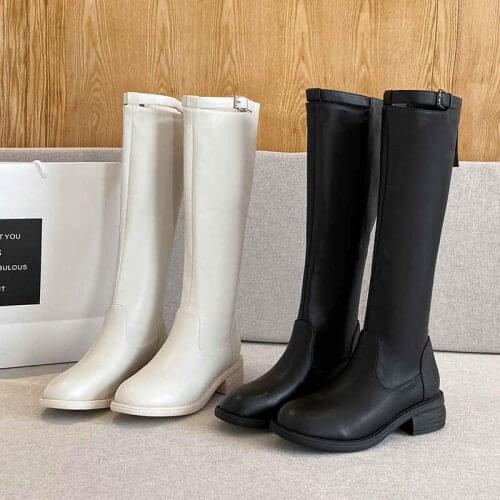 Womens boots womens zipper thigh leather platform new sexy knee-length high heels Zapatos De Mujer black beige Botines De Muje